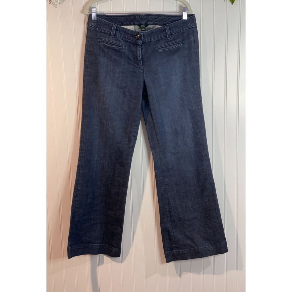 J.Crew Womens City Fit Dark Wash Wide Leg Denim Pants Size 10